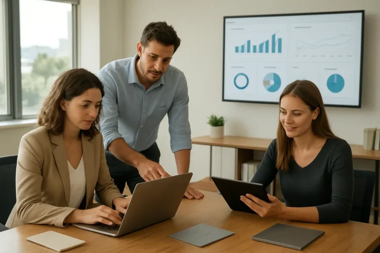 Australian marketing team reviewing automated content workflows in a modern office