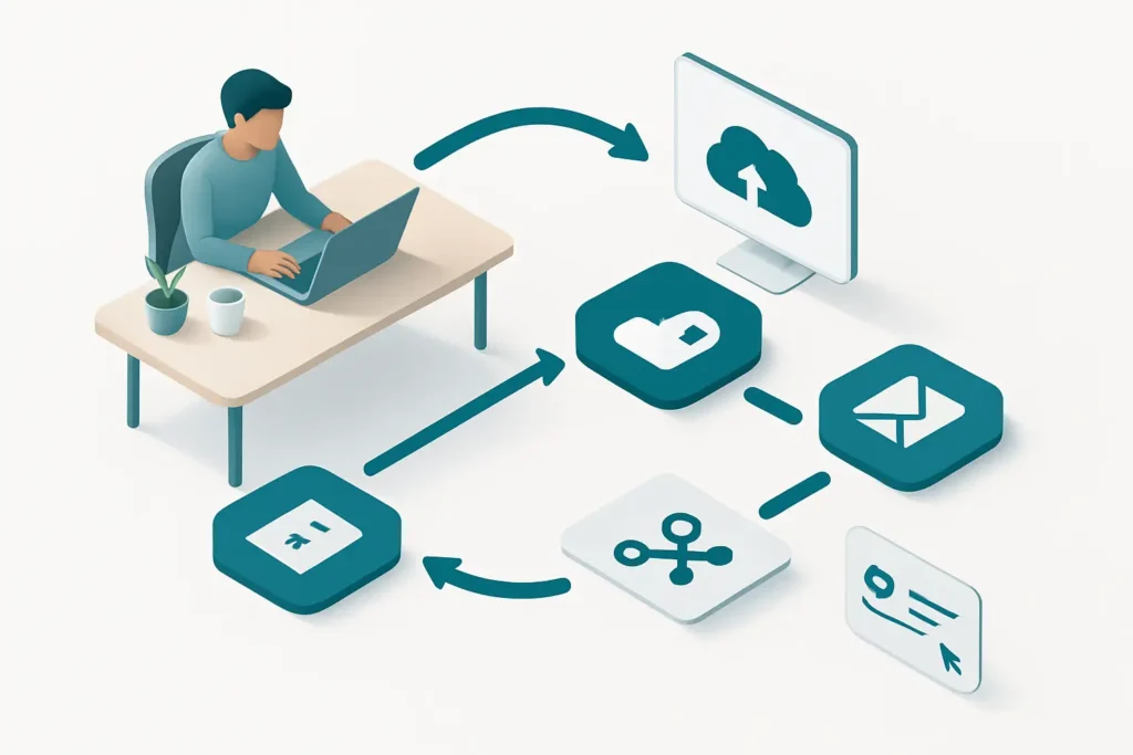 Isometric security remediation workflow with approvals, reminders and ticket updates